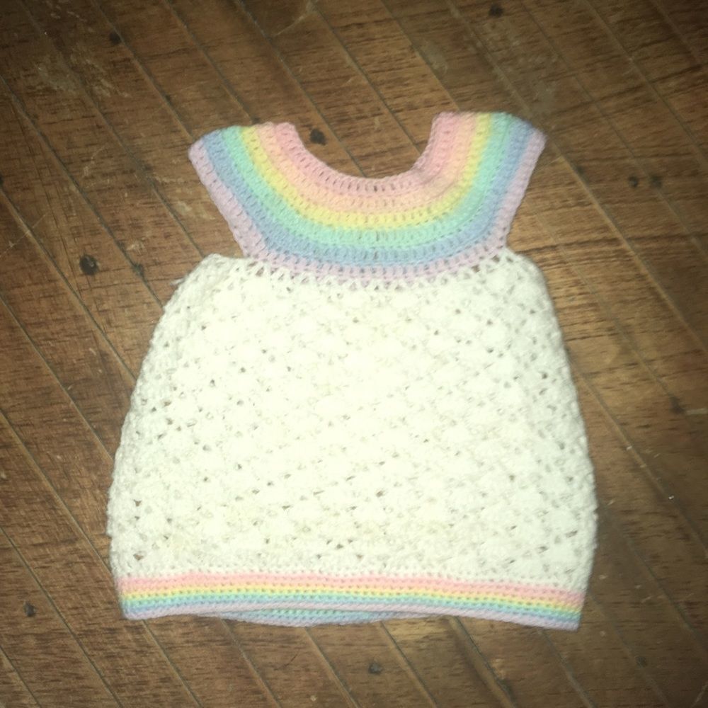 Crochet craftcore rainbow baby yoke neck Handmade baby dress - Picture 1 of 2